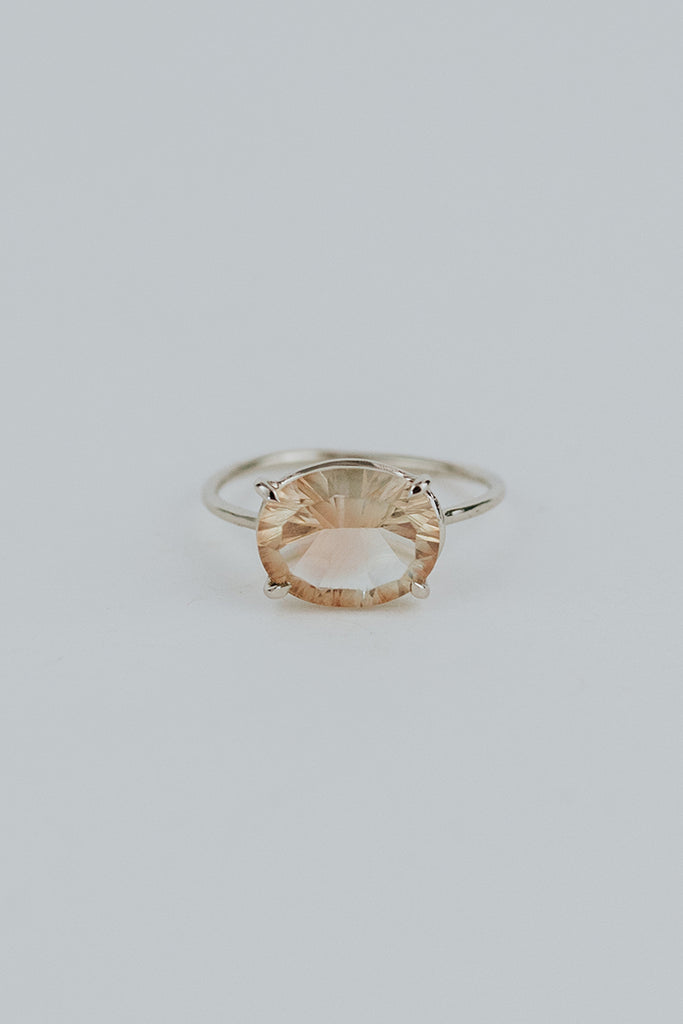 Oval Sunstone Ring - 14K White Gold