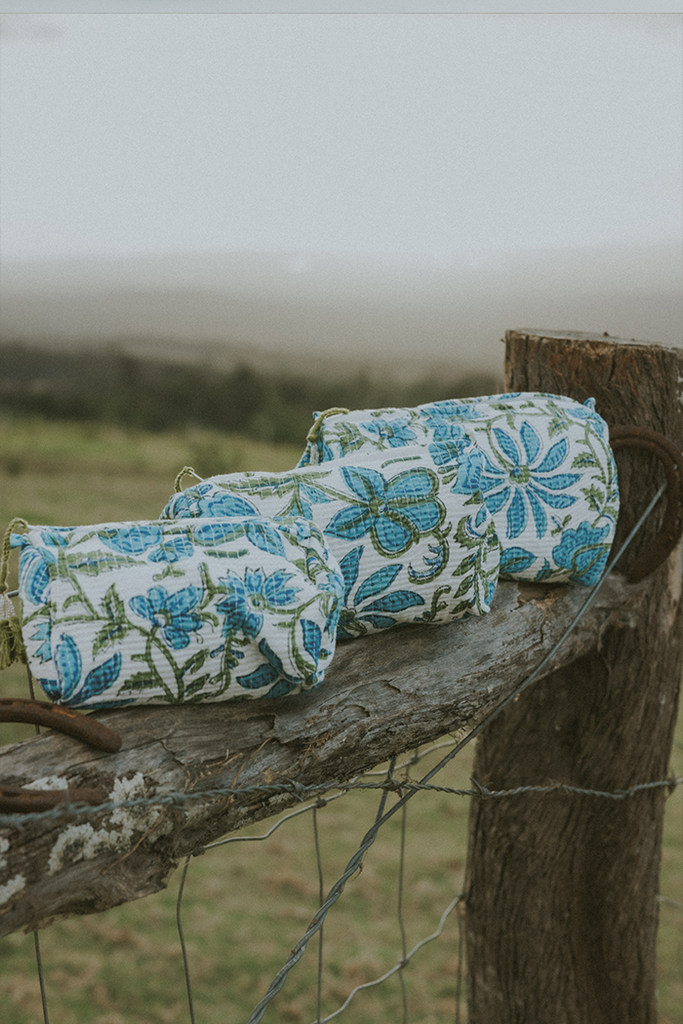 Kantha Toiletry Pouches - Blooming Tide