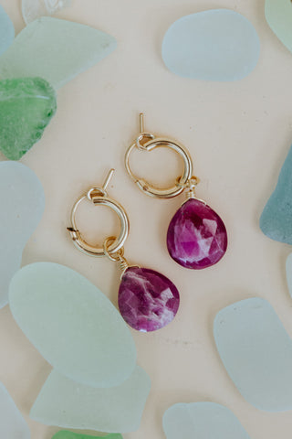 Charm Hoop Earrings - Ruby