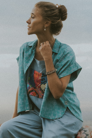 Quilted Ulu Boxy Button-up - Surf