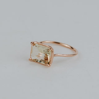 Emerald Cut Sunstone Ring - 14K Rose Gold