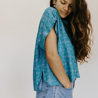 Quilted Ulu Boxy Button-up - Surf