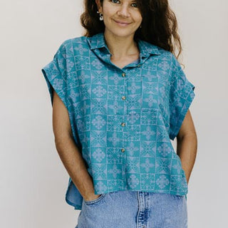 Quilted Ulu Boxy Button-up - Surf