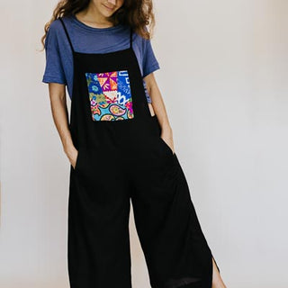 Wings Hawaii model wearing Sun Pocket Overalls in Black