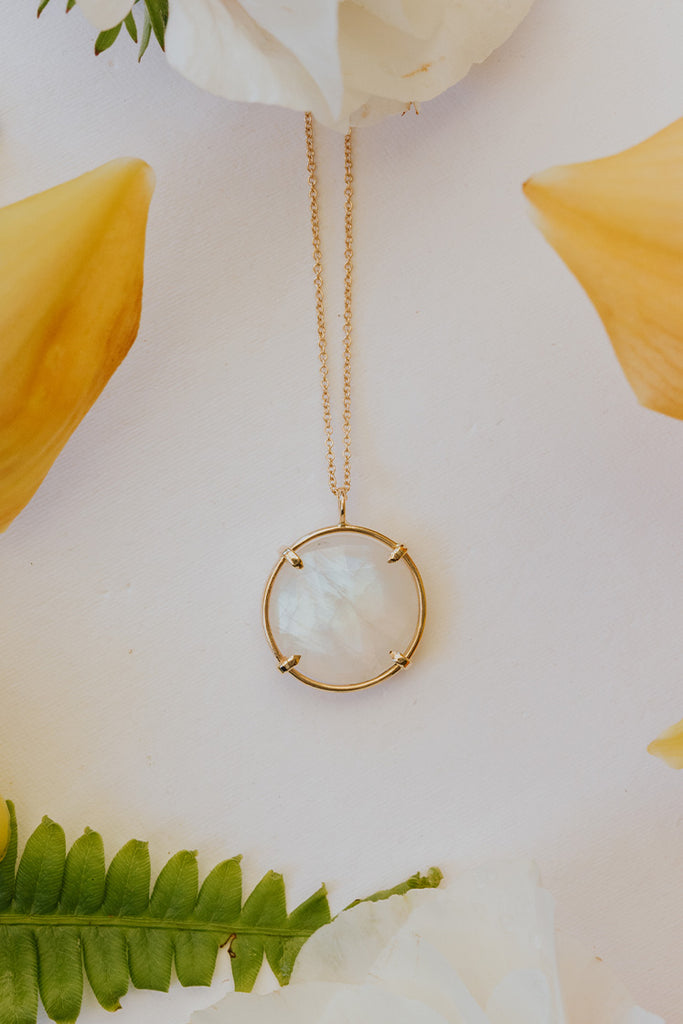 Crystal Ball Necklace - Moonstone 14k