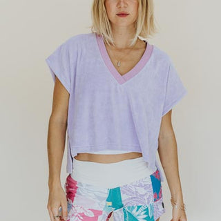 Boxy V-Neck Tee - Lavender Terrycloth