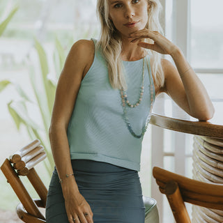 Brooke Cropped Tank - Seaside Blue Ribbed