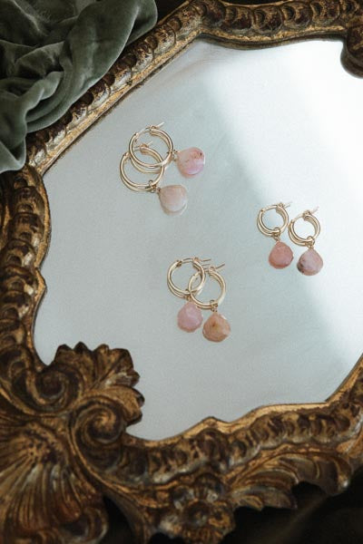 Charm Hoops - Pink Opal
