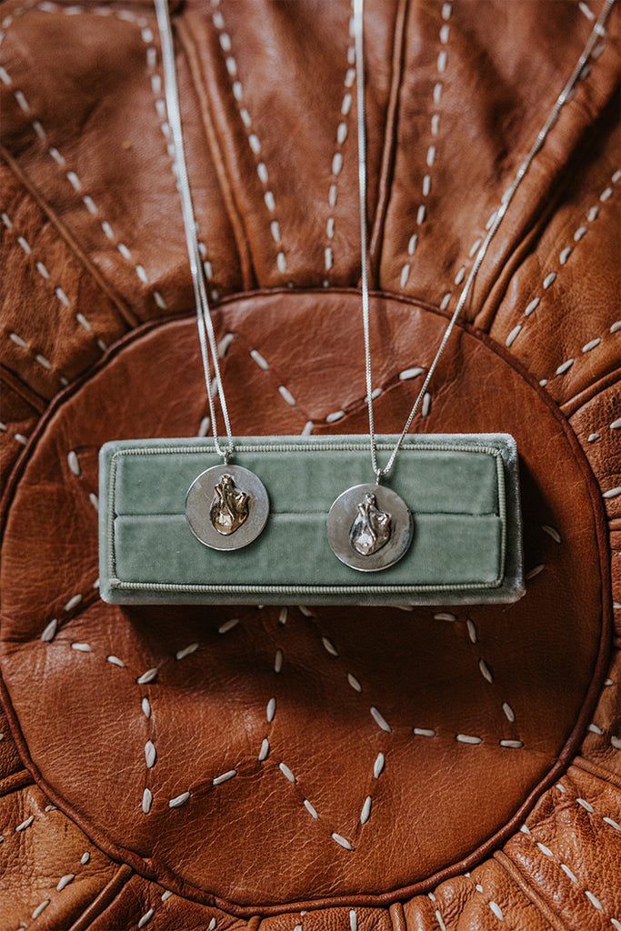 Heart Medallion Necklace - Sterling Silver + 14k