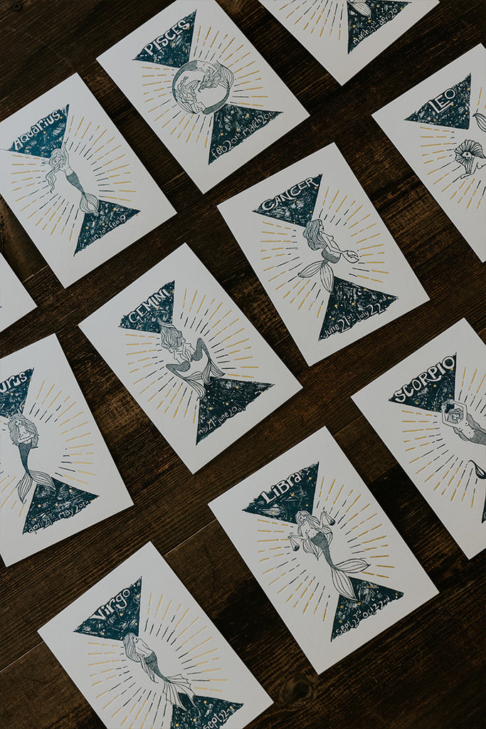 Wings Hawaii zodiac letterpress prints