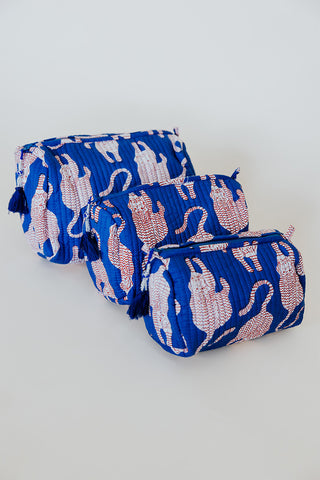 Kantha Toiletry Pouches - Royal Blue Wild Cats