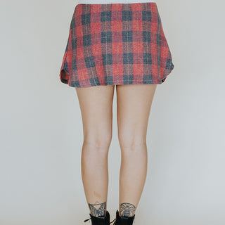 Plaid Flannel Mini Skirt - Red & Grey