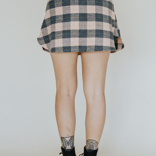 Plaid Flannel Mini Skirt - Peach & Grey