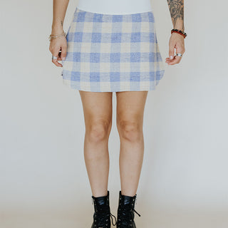 Plaid Flannel Mini Skirt - Cream & Blue