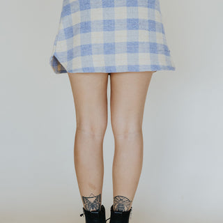 Plaid Flannel Mini Skirt - Cream & Blue