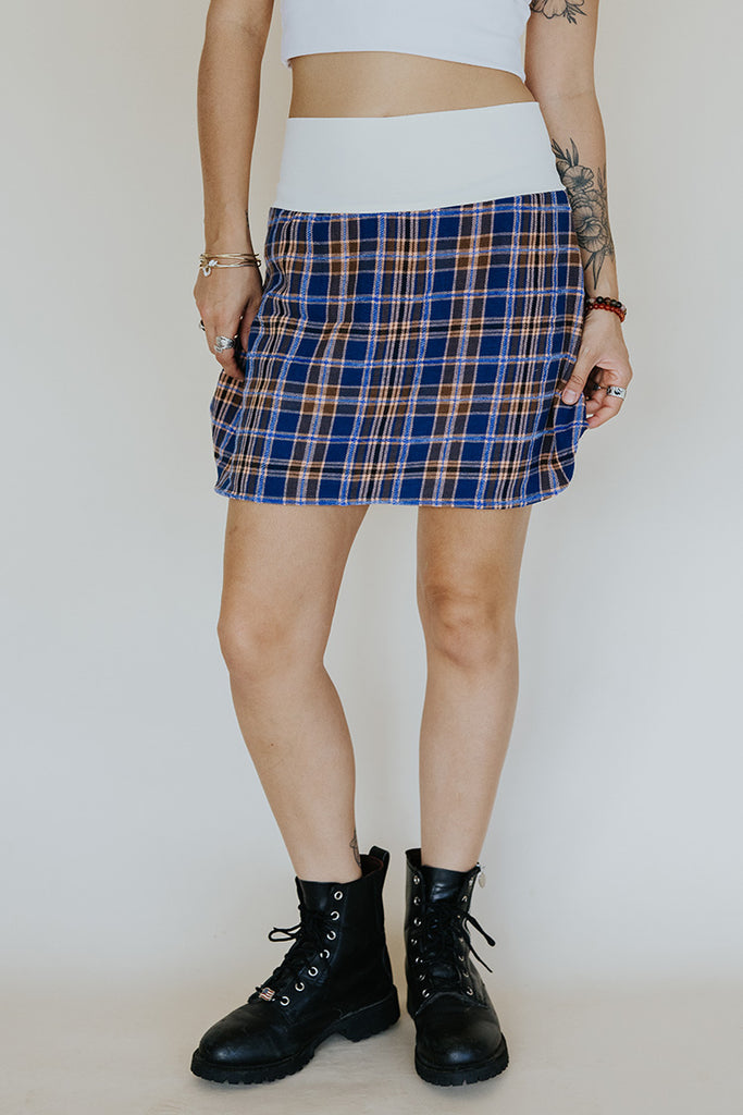 Plaid Flannel Mini Skirt - Cocoa & Purple