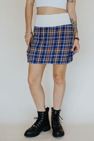 Plaid Flannel Mini Skirt - Cocoa & Purple