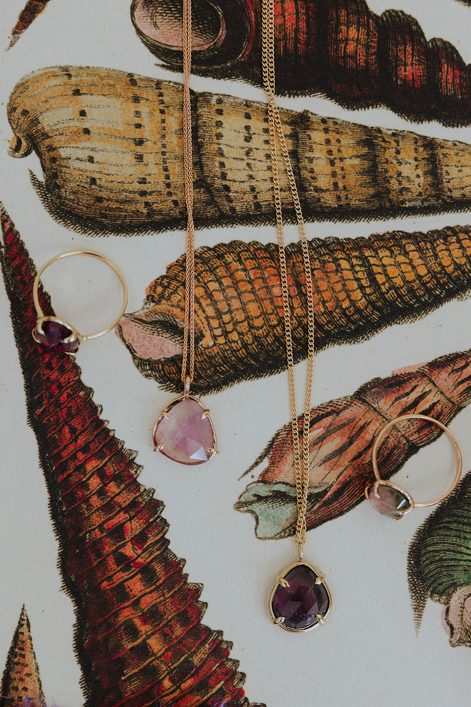 Rose Cut Gemstone Necklace - Tourmaline 14k RG