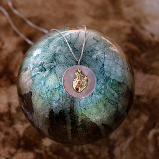Heart Medallion Necklace - Sterling Silver + 14k