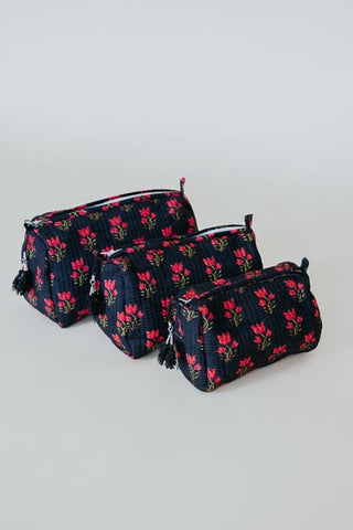 Kantha Toiletry Pouches - Pink Tulips