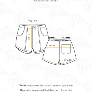 Wings Hawaii retro pocket shorts sizing chart