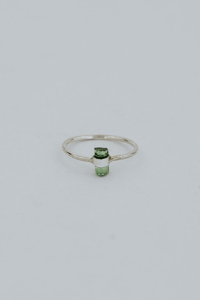 Banded Crystal Ring -  Green Tourmaline - Sterling Silver