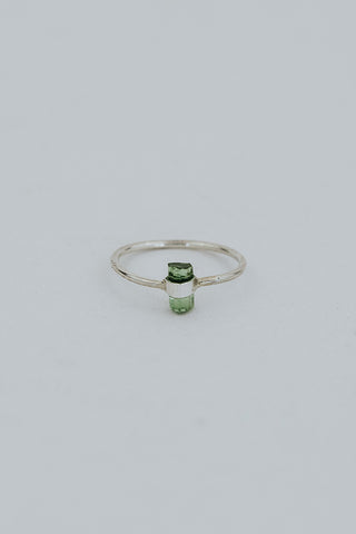 Banded Crystal Ring -  Green Tourmaline - Sterling Silver