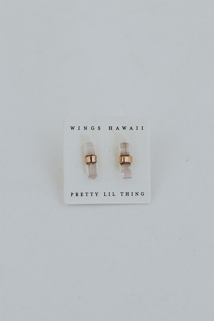 Banded Crystal Studs - Pink Tourmaline 14k Rose Gold