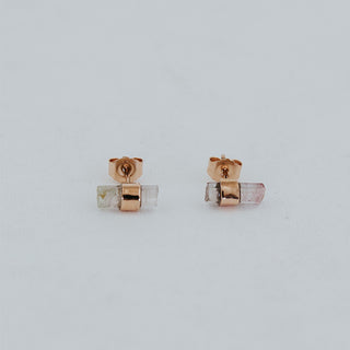 Banded Crystal Studs - Pink Tourmaline 14k Rose Gold