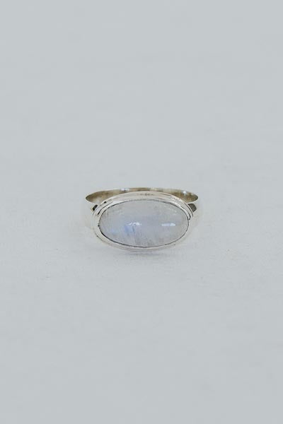 Wings Hawaii Horizon Ring with rainbow moonstone bezel-set in sterling silver