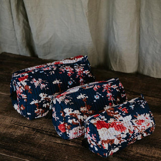 Kantha Toiletry Pouches - Navy Floral