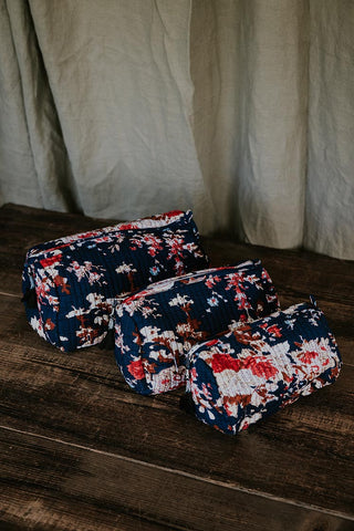 Kantha Toiletry Pouches - Navy Floral
