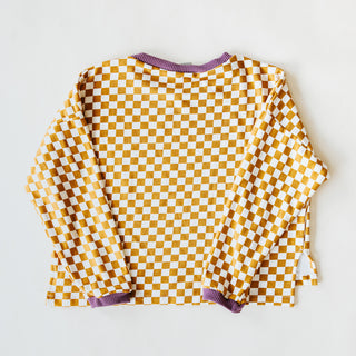 Boxy Long Sleeve - Tan and White Checker