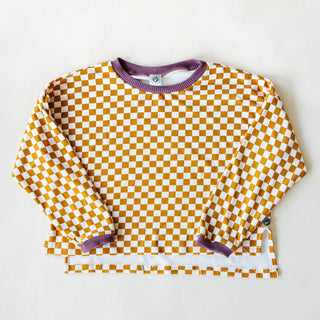 Boxy Long Sleeve - Tan and White Checker