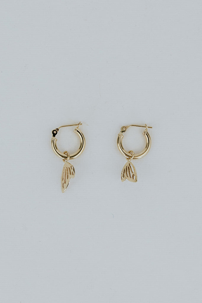 Charm Hoops - Tiny Wings 14k