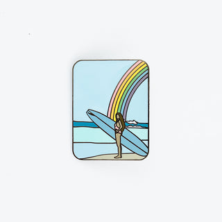 wings hawaii rainbow surfer girl enamel pin