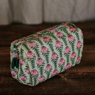 Kantha Toiletry Pouches - Green Floral