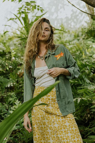 Brie Button Front Midi Skirt - Marigold