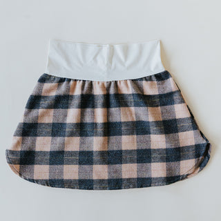 Plaid Flannel Mini Skirt - Peach & Grey