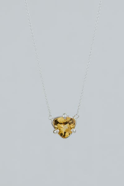 Prong Set Citrine Trillion Necklace