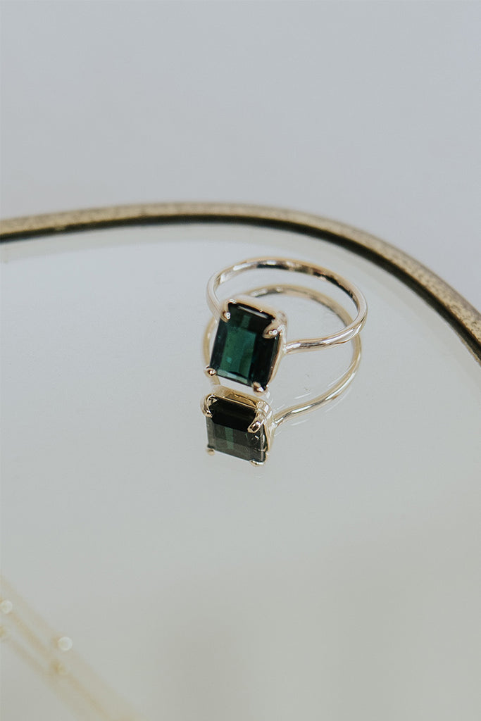 Dark Green Tourmaline Ring 14k Yellow Gold