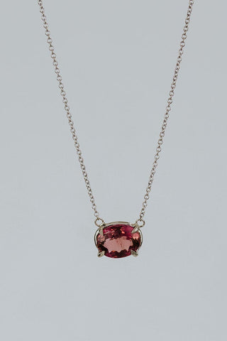 Prong Set Gemstone Necklace - Tourmaline 14K White Gold