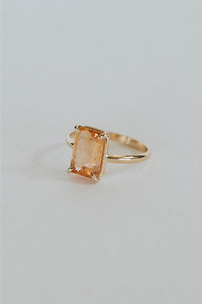 Wings Hawaii prong set imperial topaz ring in 14k yellow gold