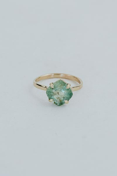 Wings Hawaii aqua green tourmaline ring in 14k yellow gold