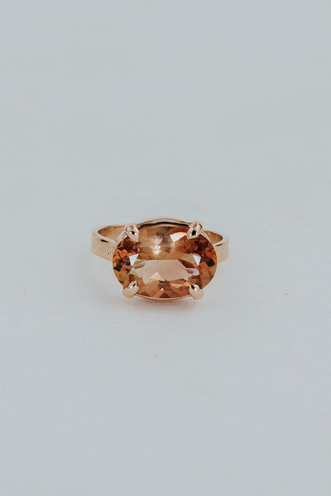 Wide Prong Set Gemstone Ring - Sunstone | 14K Rose Gold