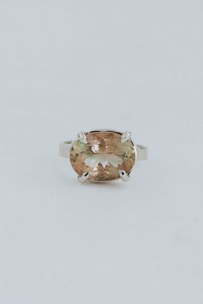 Wide Set Prong Set Gemstone Ring - Sunstone | White Gold
