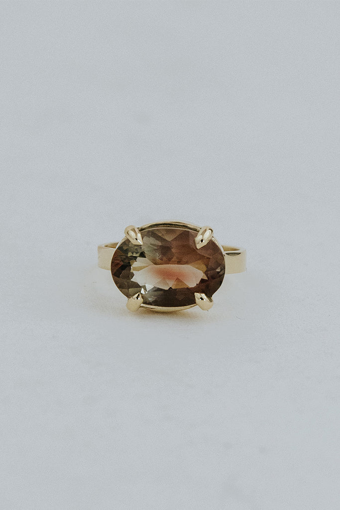 Wide Set Prong Set Gemstone Ring - Sunstone | 14K Yellow Gold