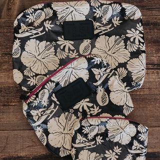 wings hawaii tyvek adventure pouches in black + tan aloha print