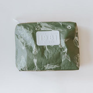 Wings Hawaii tyvek adventure pouches in mermaid party print in olive green