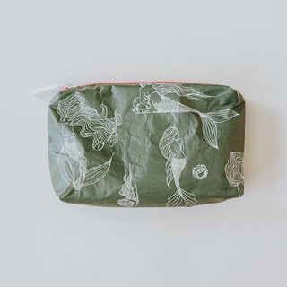 Wings Hawaii tyvek adventure pouches in mermaid party print in olive green